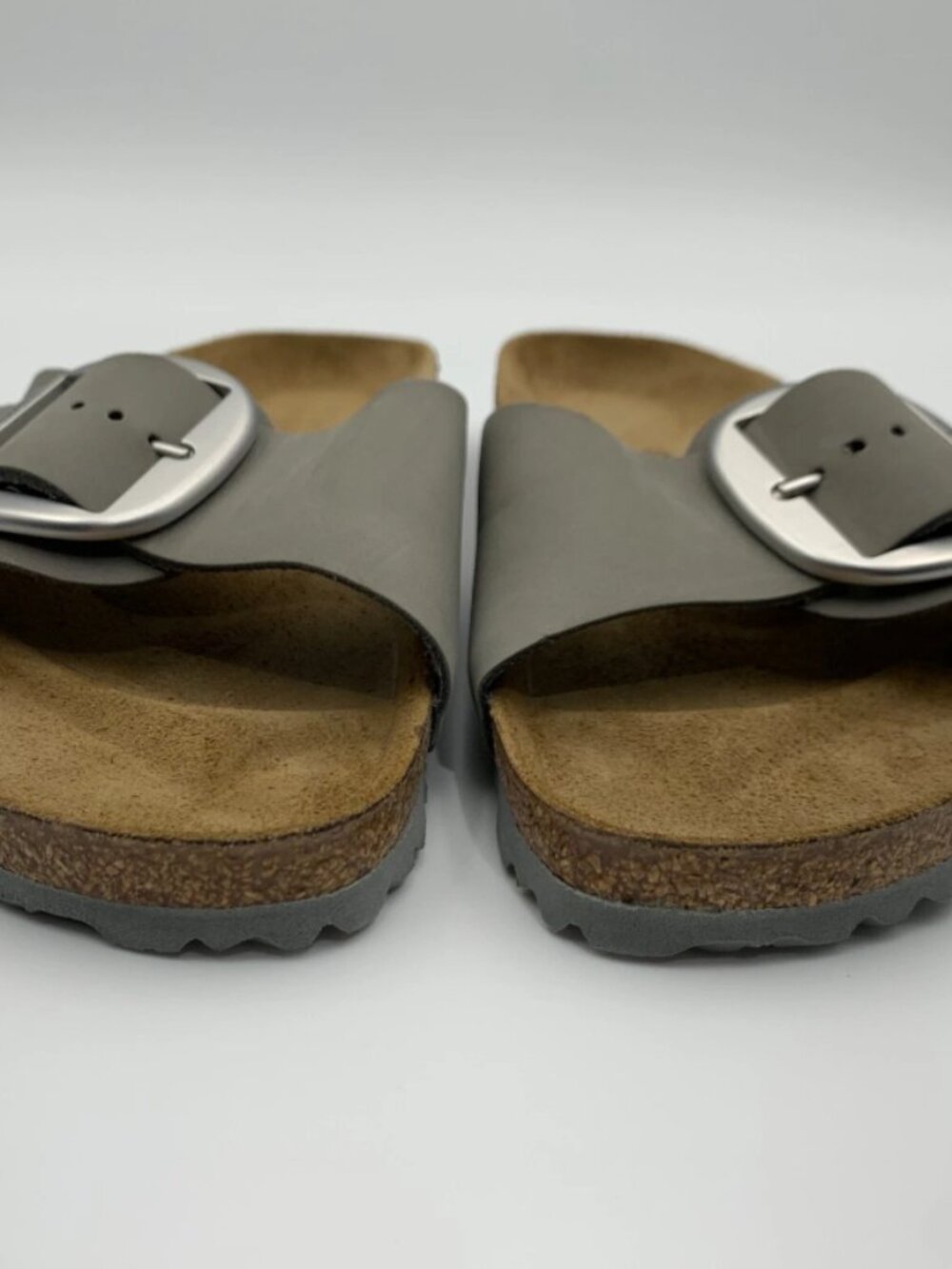 Birkenstock Madrid Big Buckle Dove Gray Nubuck Leather Narrow Width Sandals